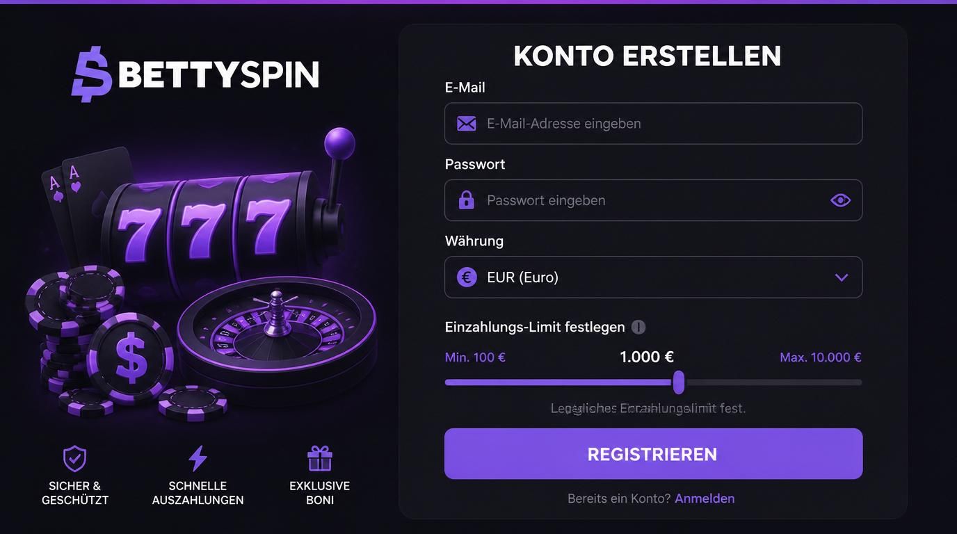  Ein klar geordnetes Registrierungsformular mit Passwortfeld, Währungsauswahl und Limit-Einstellung 