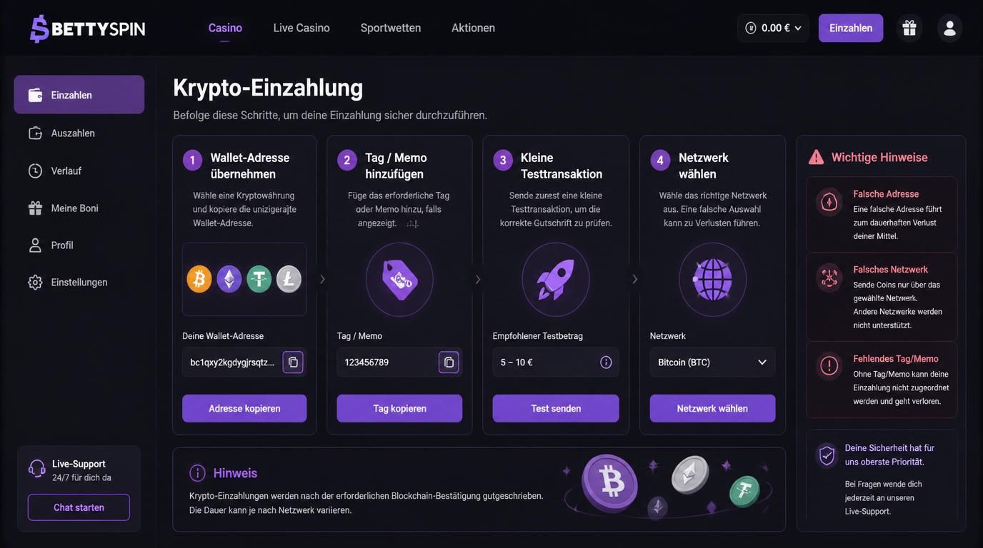 Sichere Schritte zur Krypto­Einzahlung